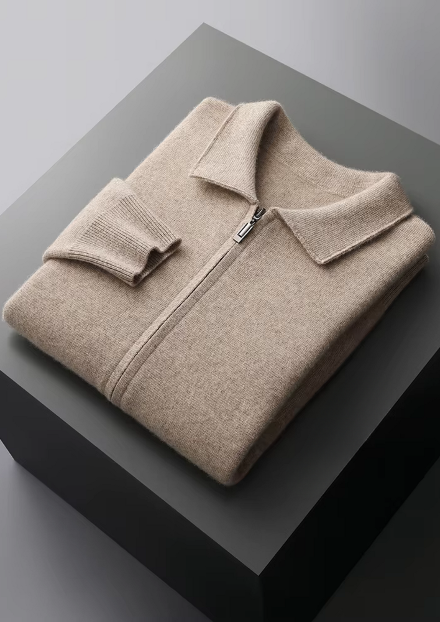 PURE EXTRA-FINE MERINO WOOL ZIP POLO CARDIGAN