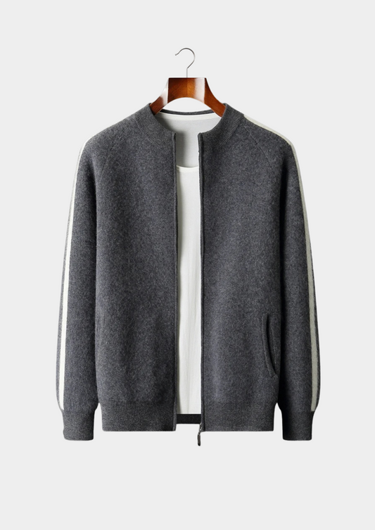 PURE EXTRA-FINE MERINO WOOL STRIPED CARDIGAN