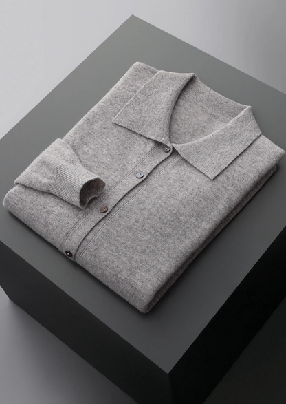 PURE EXTRA-FINE MERINO WOOL POLO CARDIGAN
