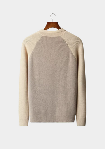 PURE EXTRA-FINE MERINO WOOL TWO TONE ZIPPER SWEATER POLO