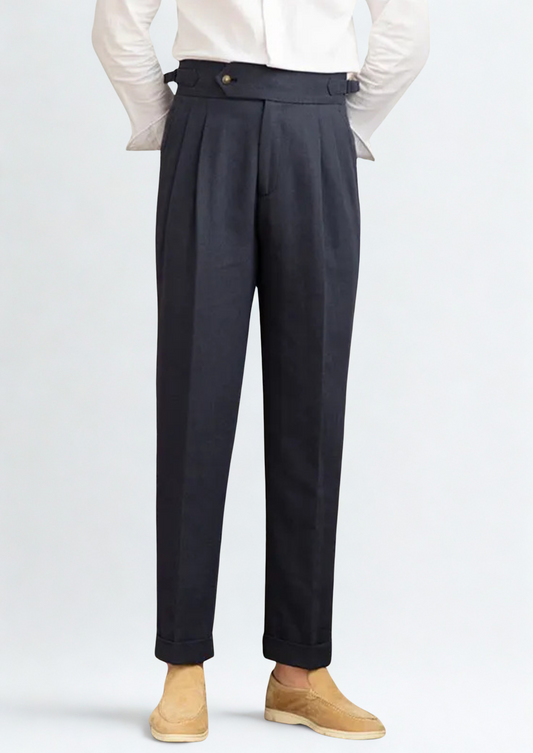 CAGLIARI PLEATED COASTAL TROUSERS - Navy Blue