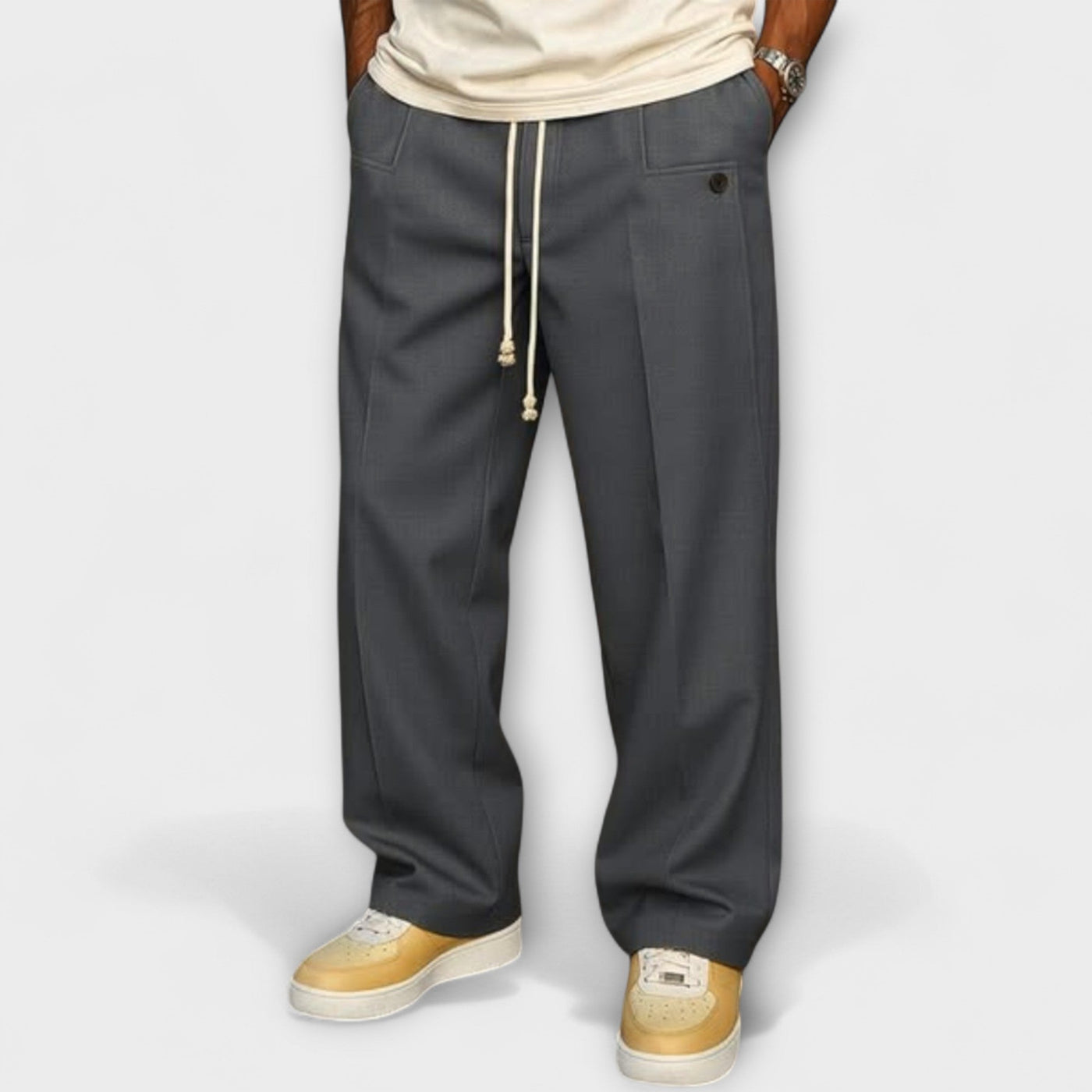 Elegant pants with urban-style drawstring