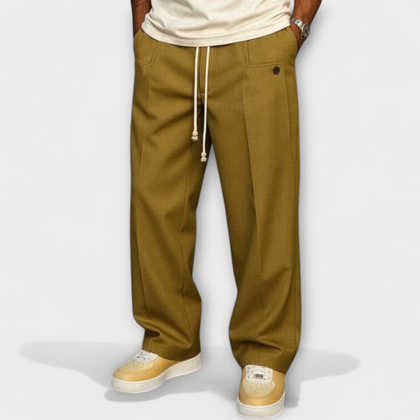 Elegant pants with urban-style drawstring