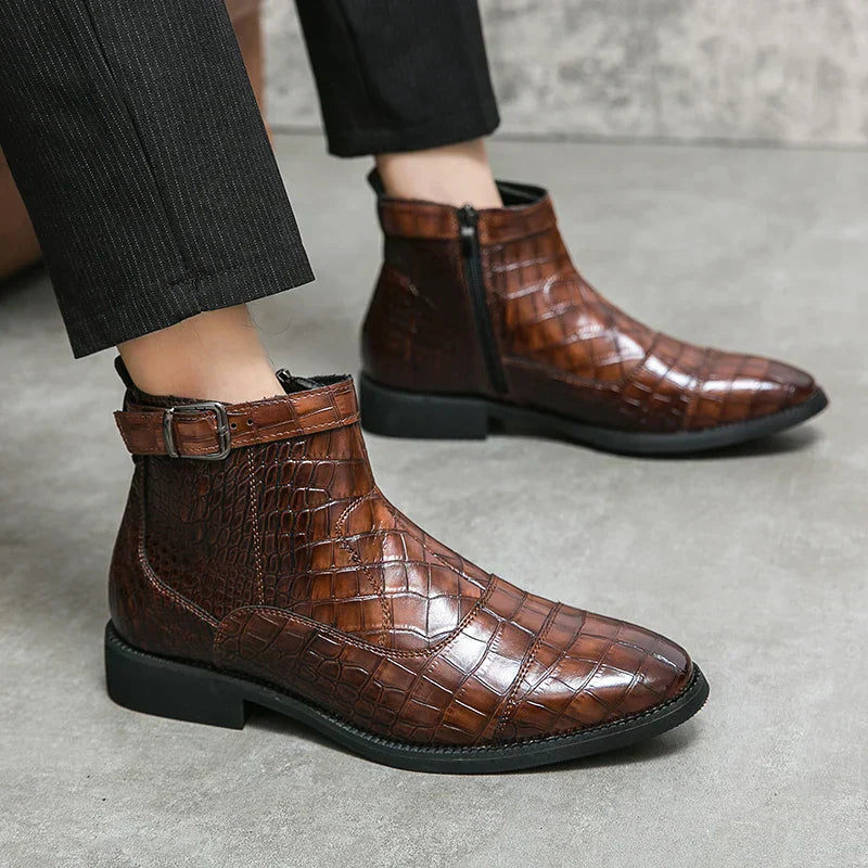Dylan | Synthetic Leather Buckle Ankle Boots